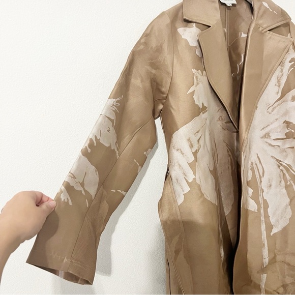 Eleanor Leftwich Marie Trench Coat Khaki Floral Belted Size Small S - Picture 8 of 11